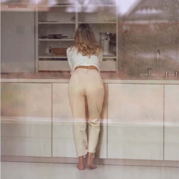 Ecru / Off White High Waisted Straight Leg Jeans - Picture 2 of 4